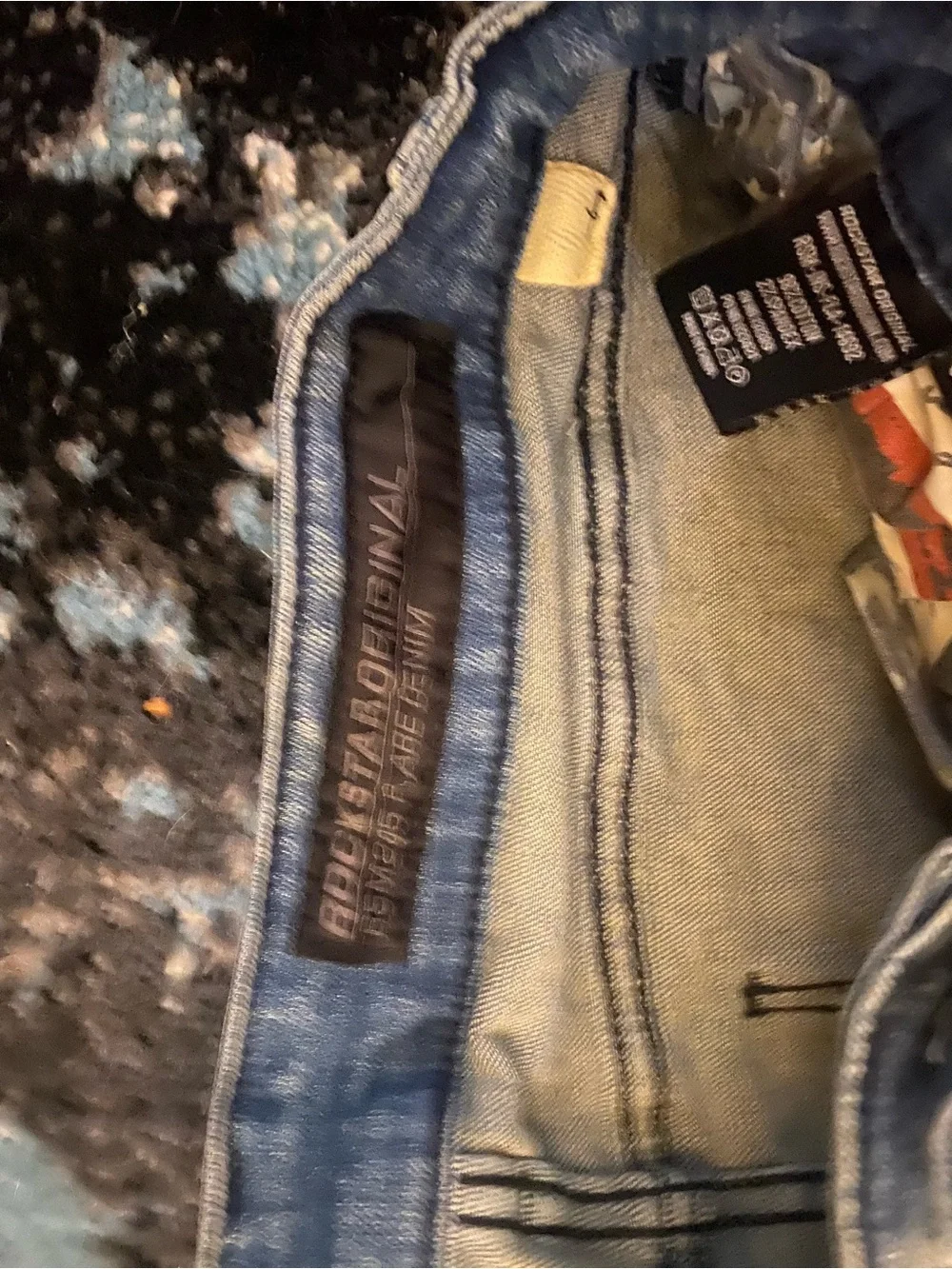 Men's Skinny Distressed Washed Blue Jeans - Frayed Panel Detail - Picture 5 of 7